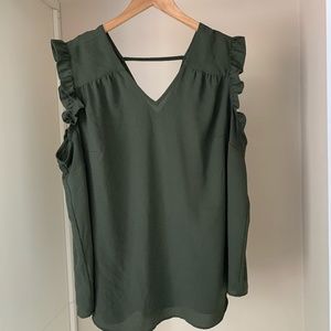 Olive Green Flutter Sleeve Blouse